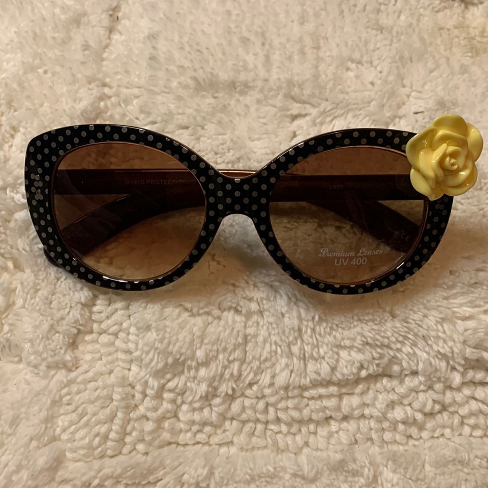 Polka Dot Sunglasses with Flower Detail